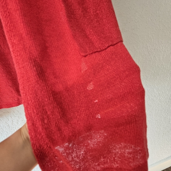 J Jill Orange Open Knit Cardigan Sweater M Tall Long Line Linen Blend - Picture 3 of 6